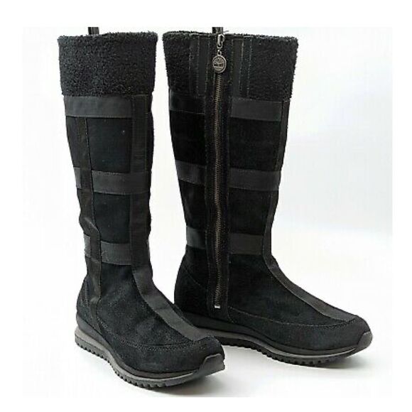Timberland Women Vintage 90s Y2K Black Genuine Leather Tall Lug sole Boots - Picture 1 of 7